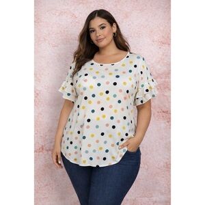 LANE BRYANT ruffled flutter sleeve polkadot top size 16 feminine retro blouse